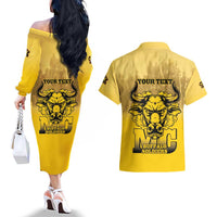 Personalized African American Buffalo Soldier Couples Matching Off The Shoulder Long Sleeve Dress and Hawaiian Shirt We Can We Will - Yellow - Wonder Print Shop
