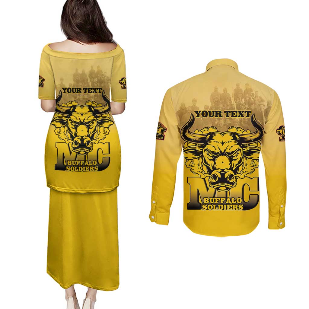 Personalized African American Buffalo Soldier Couples Matching Puletasi and Long Sleeve Button Shirt We Can We Will - Yellow - Wonder Print Shop