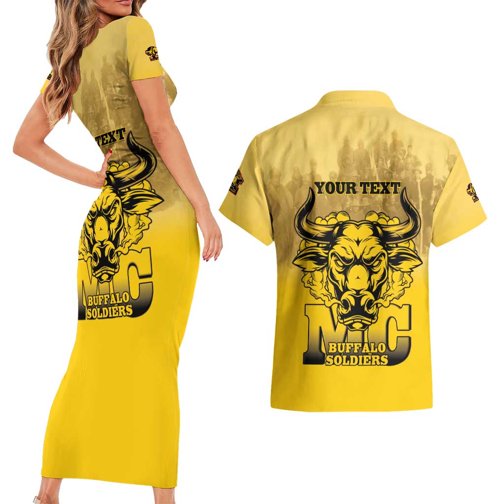 Personalized African American Buffalo Soldier Couples Matching Short Sleeve Bodycon Dress and Hawaiian Shirt We Can We Will - Yellow - Wonder Print Shop