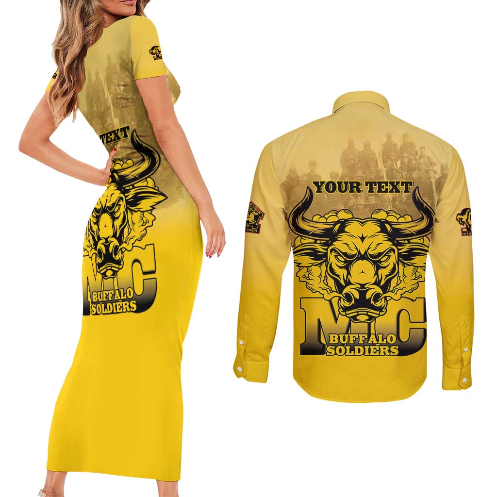 Personalized African American Buffalo Soldier Couples Matching Short Sleeve Bodycon Dress and Long Sleeve Button Shirt We Can We Will - Yellow - Wonder Print Shop