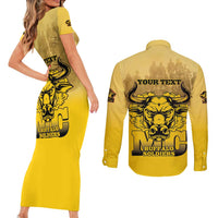 Personalized African American Buffalo Soldier Couples Matching Short Sleeve Bodycon Dress and Long Sleeve Button Shirt We Can We Will - Yellow - Wonder Print Shop