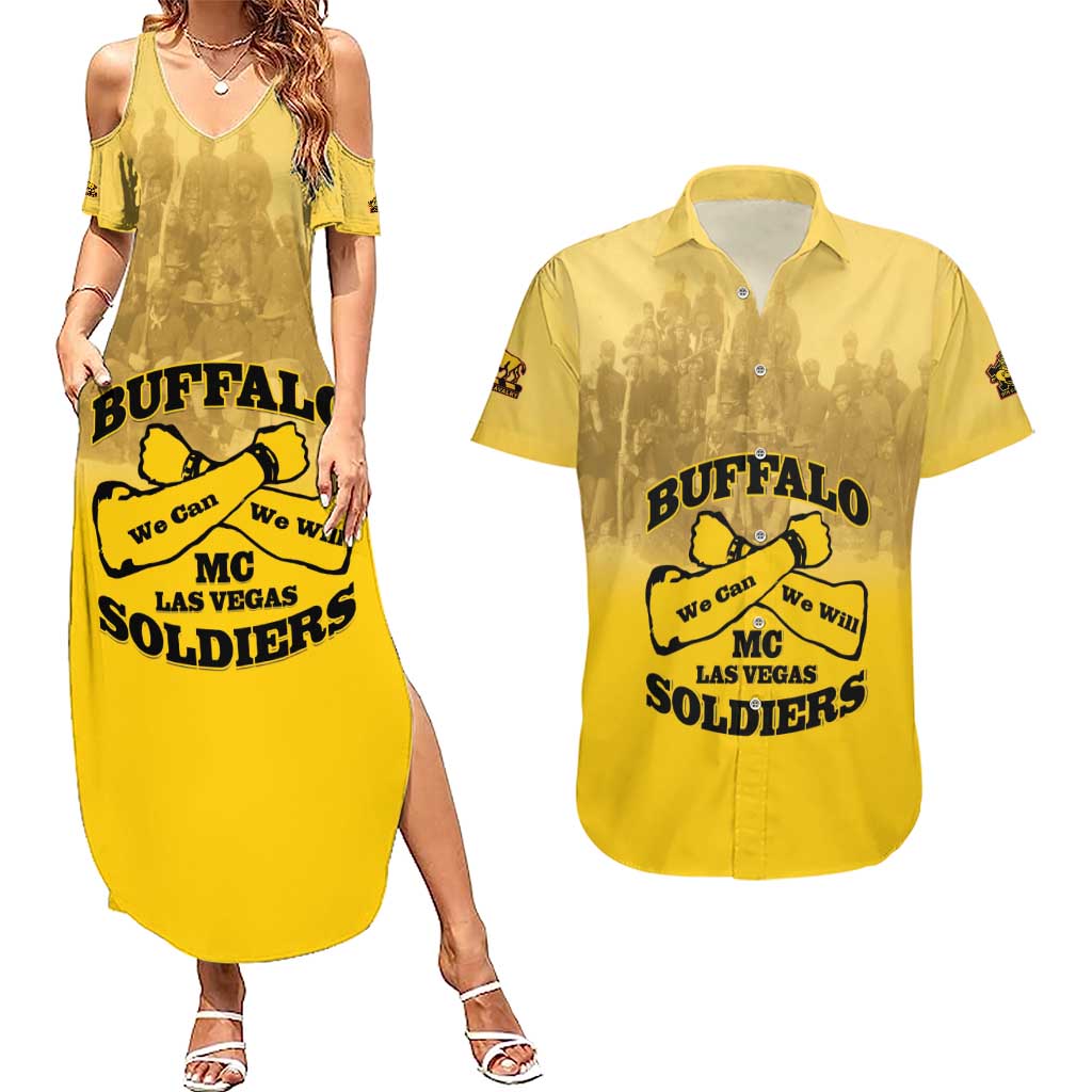 Personalized African American Buffalo Soldier Couples Matching Summer Maxi Dress and Hawaiian Shirt We Can We Will - Yellow - Wonder Print Shop