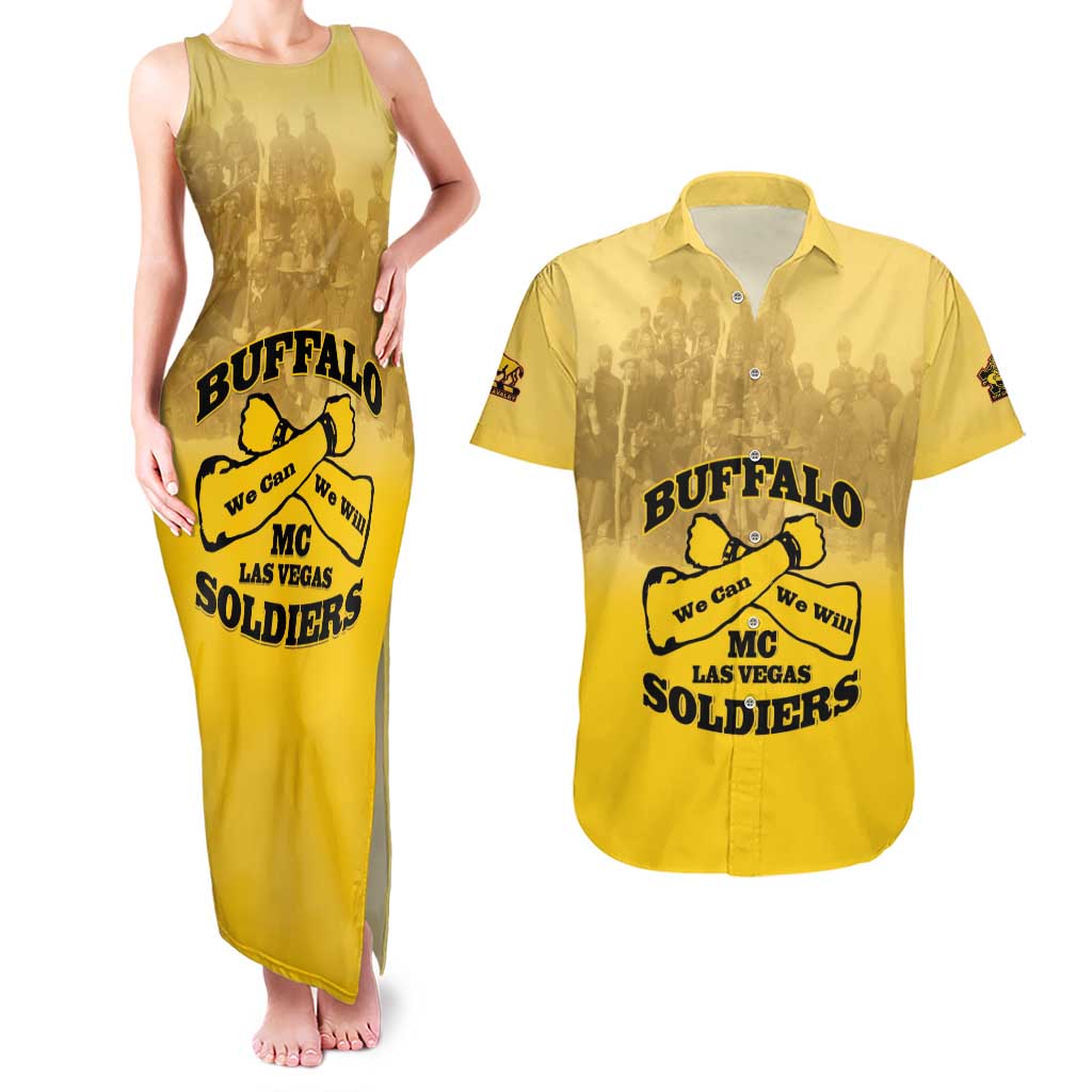 Personalized African American Buffalo Soldier Couples Matching Tank Maxi Dress and Hawaiian Shirt We Can We Will - Yellow - Wonder Print Shop