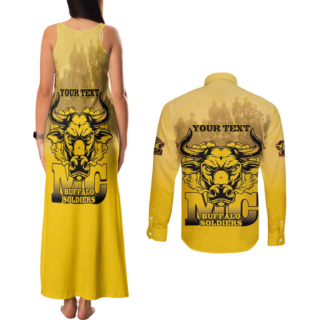 Personalized African American Buffalo Soldier Couples Matching Tank Maxi Dress and Long Sleeve Button Shirt We Can We Will - Yellow - Wonder Print Shop