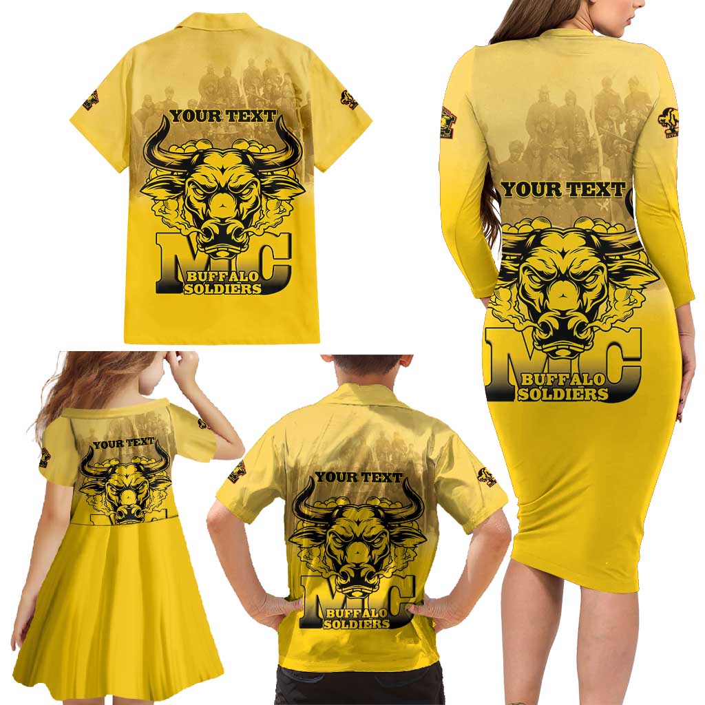 Personalized African American Buffalo Soldier Family Matching Long Sleeve Bodycon Dress and Hawaiian Shirt We Can We Will - Yellow - Wonder Print Shop