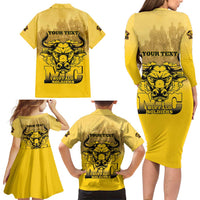 Personalized African American Buffalo Soldier Family Matching Long Sleeve Bodycon Dress and Hawaiian Shirt We Can We Will - Yellow - Wonder Print Shop