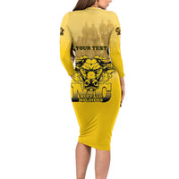 Personalized African American Buffalo Soldier Family Matching Long Sleeve Bodycon Dress and Hawaiian Shirt We Can We Will - Yellow - Wonder Print Shop
