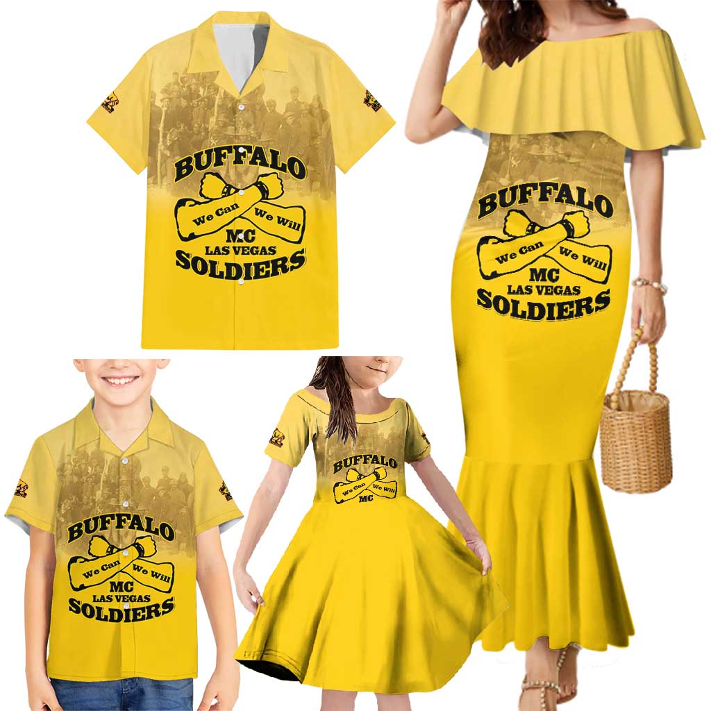 Personalized African American Buffalo Soldier Family Matching Mermaid Dress and Hawaiian Shirt We Can We Will - Yellow - Wonder Print Shop
