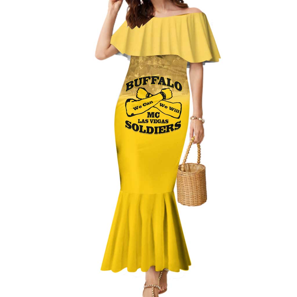 Personalized African American Buffalo Soldier Family Matching Mermaid Dress and Hawaiian Shirt We Can We Will - Yellow - Wonder Print Shop