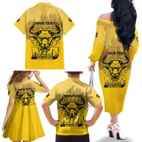 Personalized African American Buffalo Soldier Family Matching Off The Shoulder Long Sleeve Dress and Hawaiian Shirt We Can We Will - Yellow - Wonder Print Shop