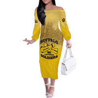 Personalized African American Buffalo Soldier Family Matching Off The Shoulder Long Sleeve Dress and Hawaiian Shirt We Can We Will - Yellow - Wonder Print Shop
