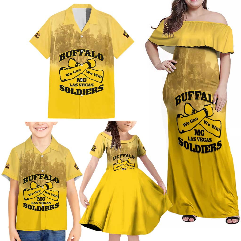 Personalized African American Buffalo Soldier Family Matching Off Shoulder Maxi Dress and Hawaiian Shirt We Can We Will - Yellow - Wonder Print Shop