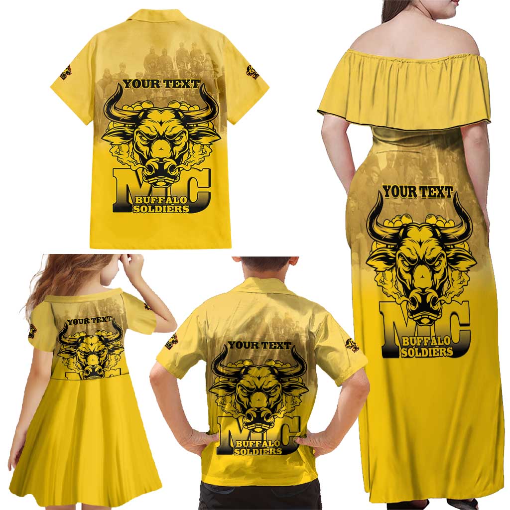 Personalized African American Buffalo Soldier Family Matching Off Shoulder Maxi Dress and Hawaiian Shirt We Can We Will - Yellow - Wonder Print Shop