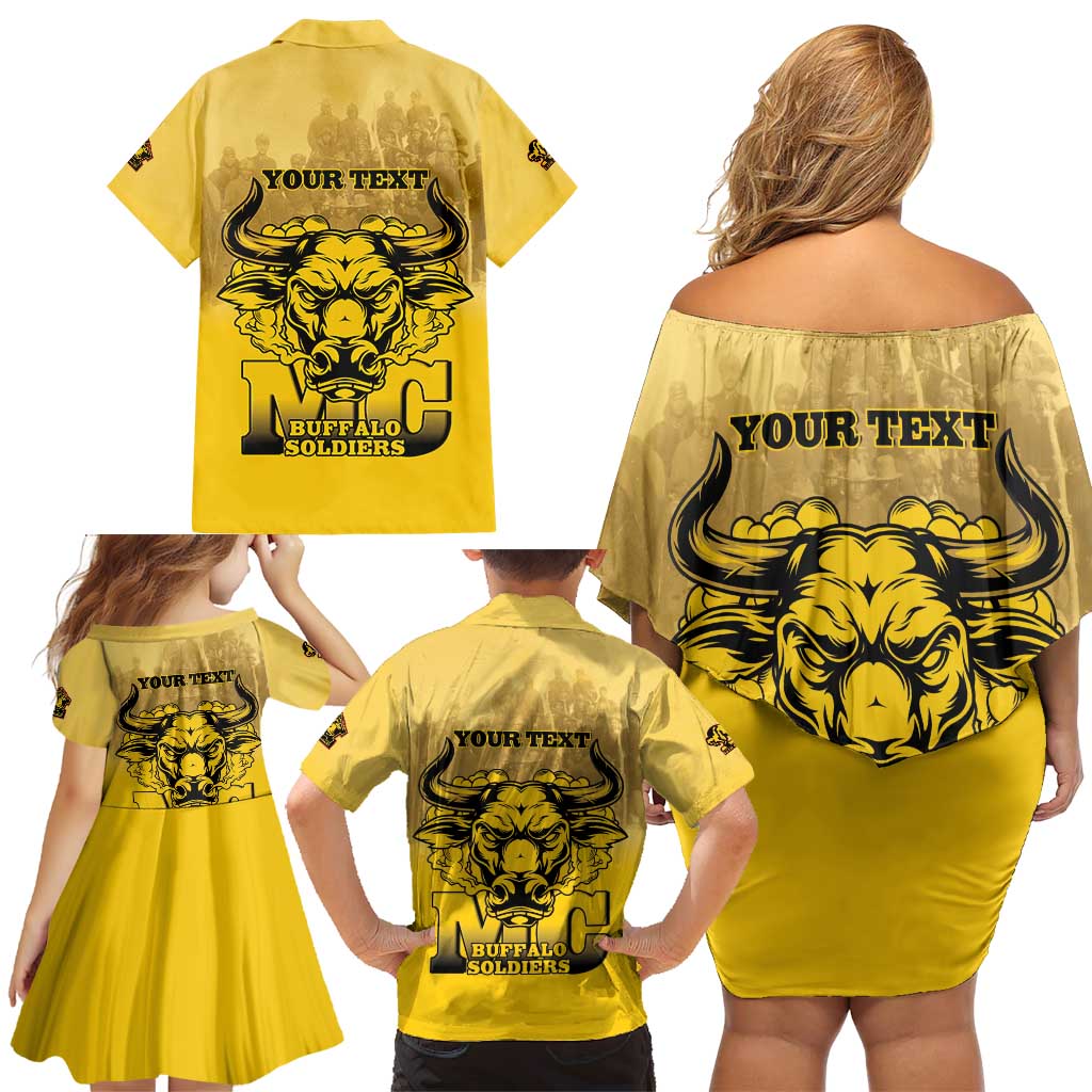 Personalized African American Buffalo Soldier Family Matching Off Shoulder Short Dress and Hawaiian Shirt We Can We Will - Yellow - Wonder Print Shop