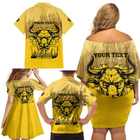 Personalized African American Buffalo Soldier Family Matching Off Shoulder Short Dress and Hawaiian Shirt We Can We Will - Yellow - Wonder Print Shop