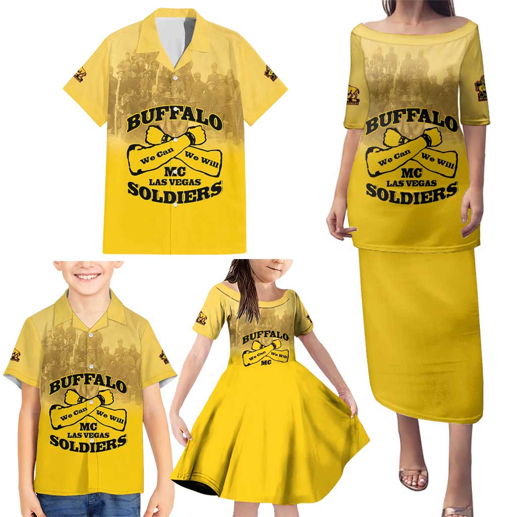 Personalized African American Buffalo Soldier Family Matching Puletasi and Hawaiian Shirt We Can We Will - Yellow - Wonder Print Shop
