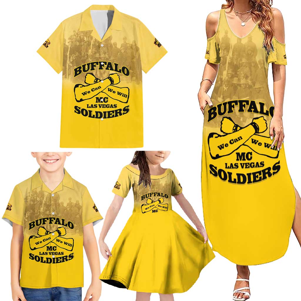 Personalized African American Buffalo Soldier Family Matching Summer Maxi Dress and Hawaiian Shirt We Can We Will - Yellow - Wonder Print Shop