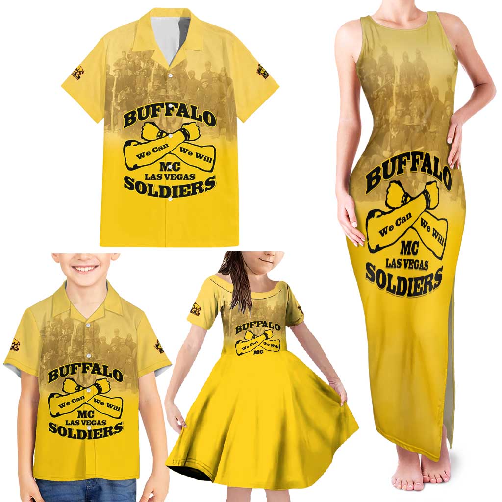 Personalized African American Buffalo Soldier Family Matching Tank Maxi Dress and Hawaiian Shirt We Can We Will - Yellow - Wonder Print Shop