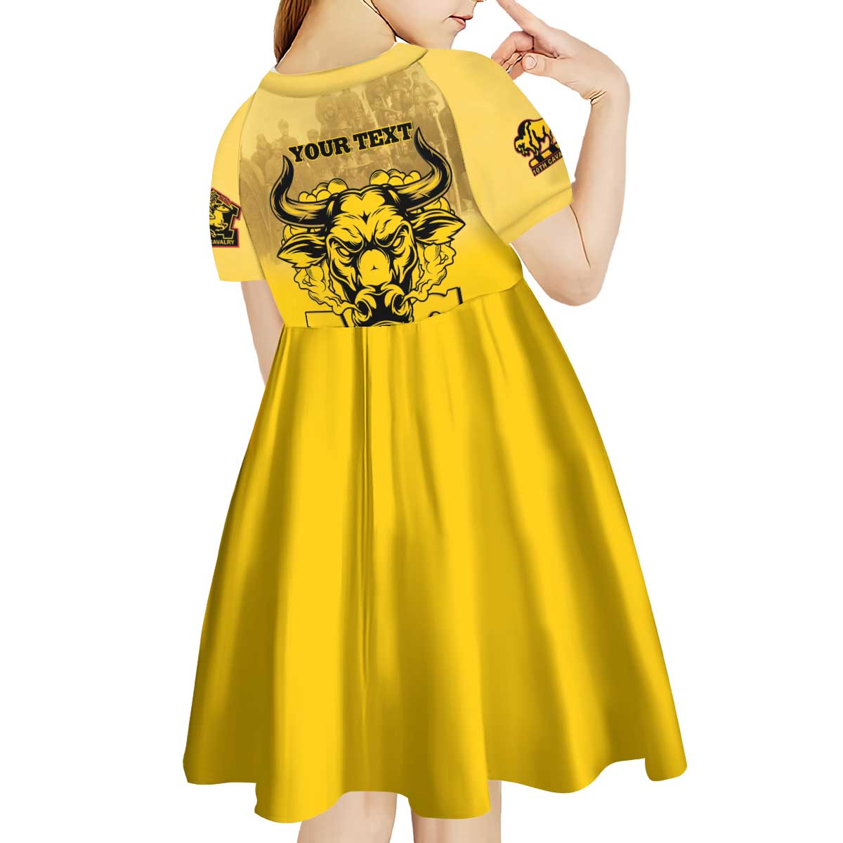 Personalized African American Buffalo Soldier Kid Short Sleeve Dress We Can We Will - Yellow - Wonder Print Shop