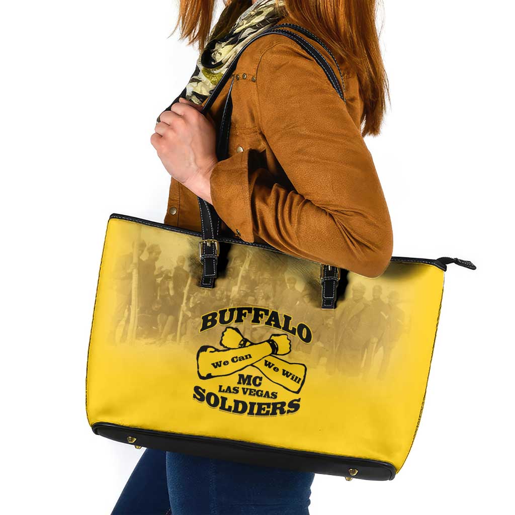 African American Buffalo Soldier Leather Tote Bag We Can We Will - Yellow - Wonder Print Shop