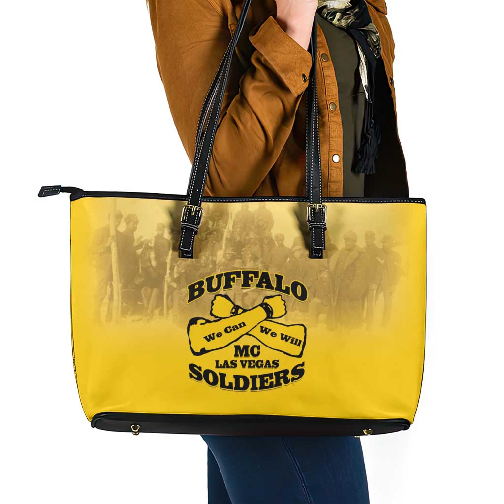 African American Buffalo Soldier Leather Tote Bag We Can We Will - Yellow - Wonder Print Shop