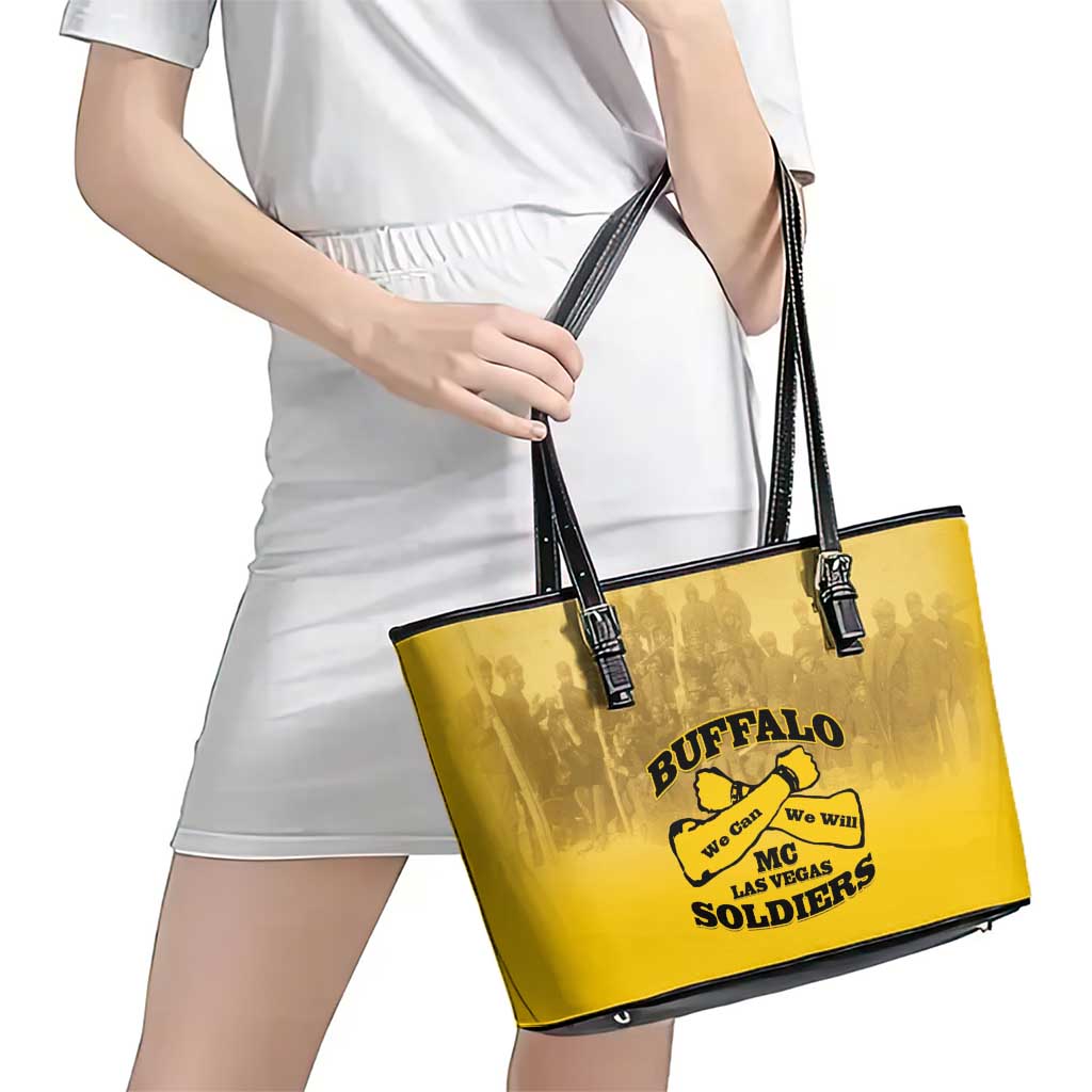 African American Buffalo Soldier Leather Tote Bag We Can We Will - Yellow - Wonder Print Shop