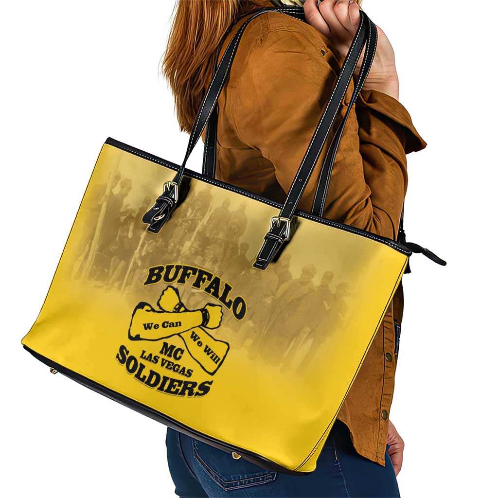 African American Buffalo Soldier Leather Tote Bag We Can We Will - Yellow - Wonder Print Shop