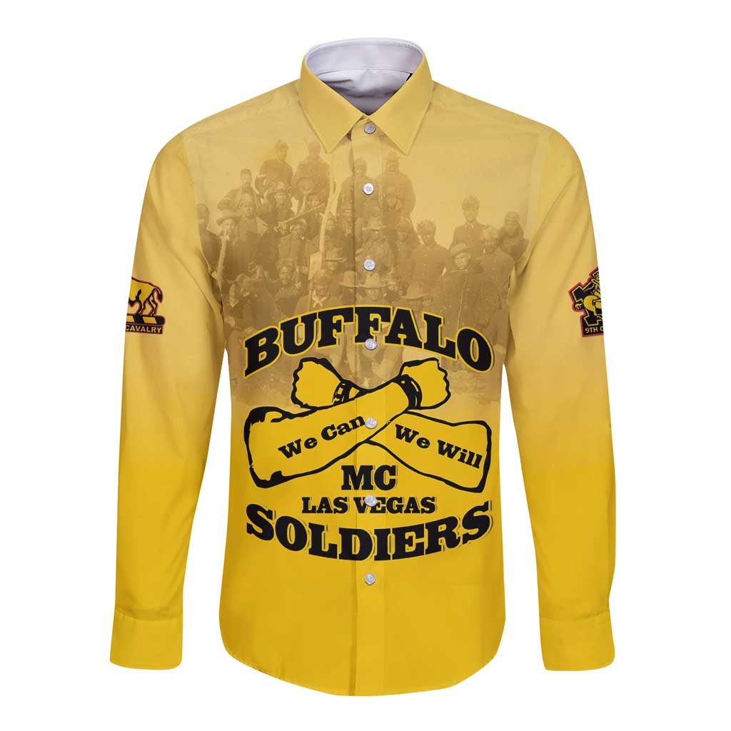 Personalized African American Buffalo Soldier Long Sleeve Button Shirt We Can We Will - Yellow - Wonder Print Shop