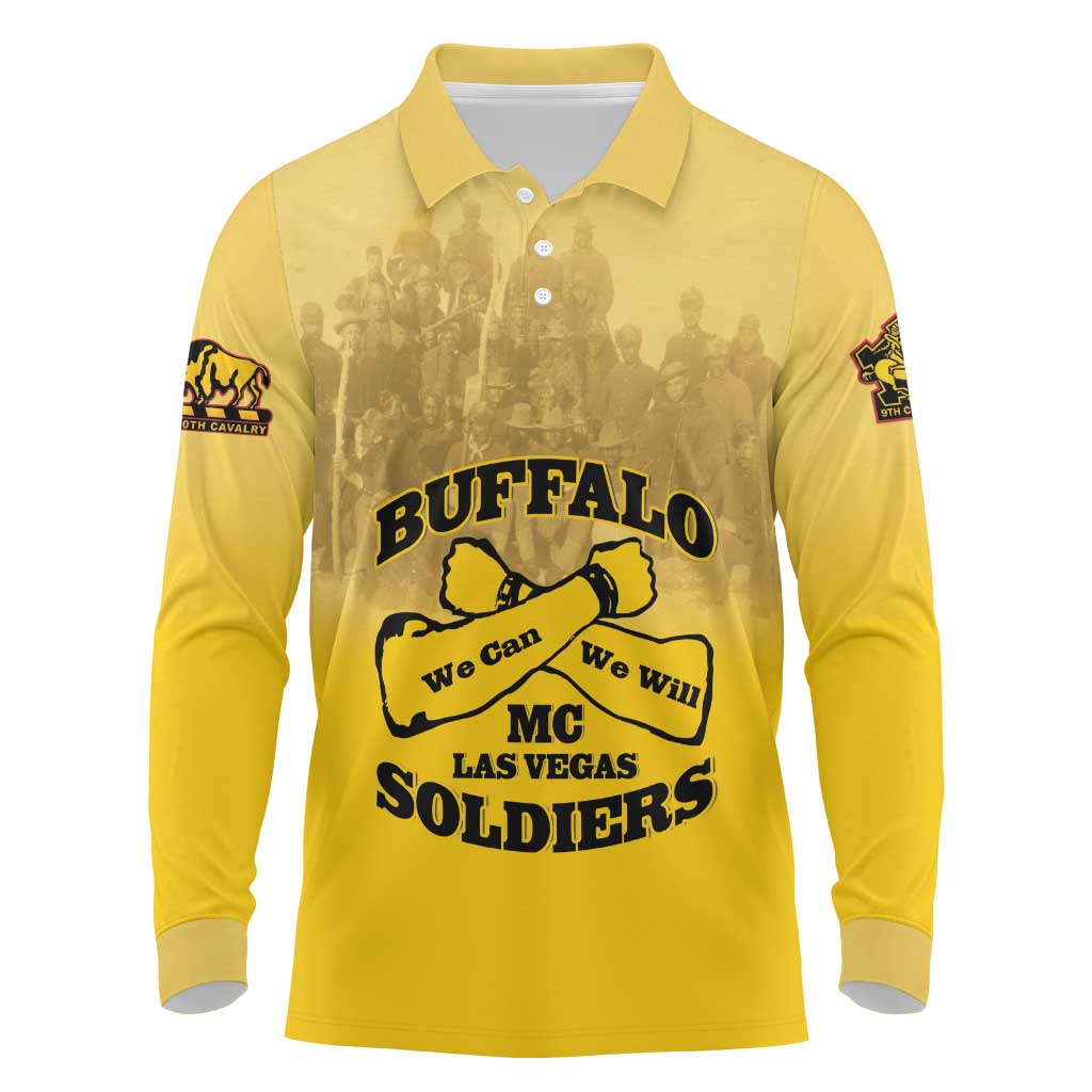 Personalized African American Buffalo Soldier Long Sleeve Polo Shirt We Can We Will - Yellow - Wonder Print Shop