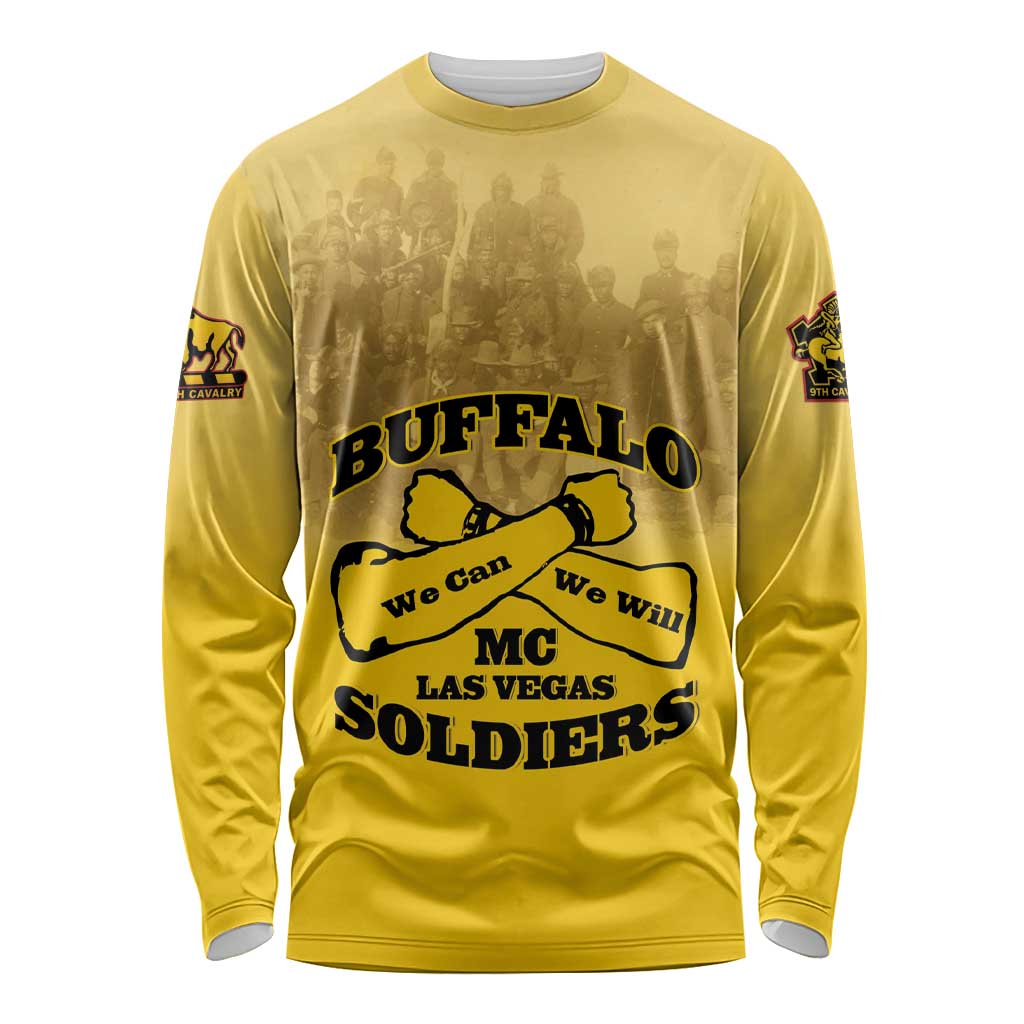 Personalized African American Buffalo Soldier Long Sleeve Shirt We Can We Will - Yellow - Wonder Print Shop