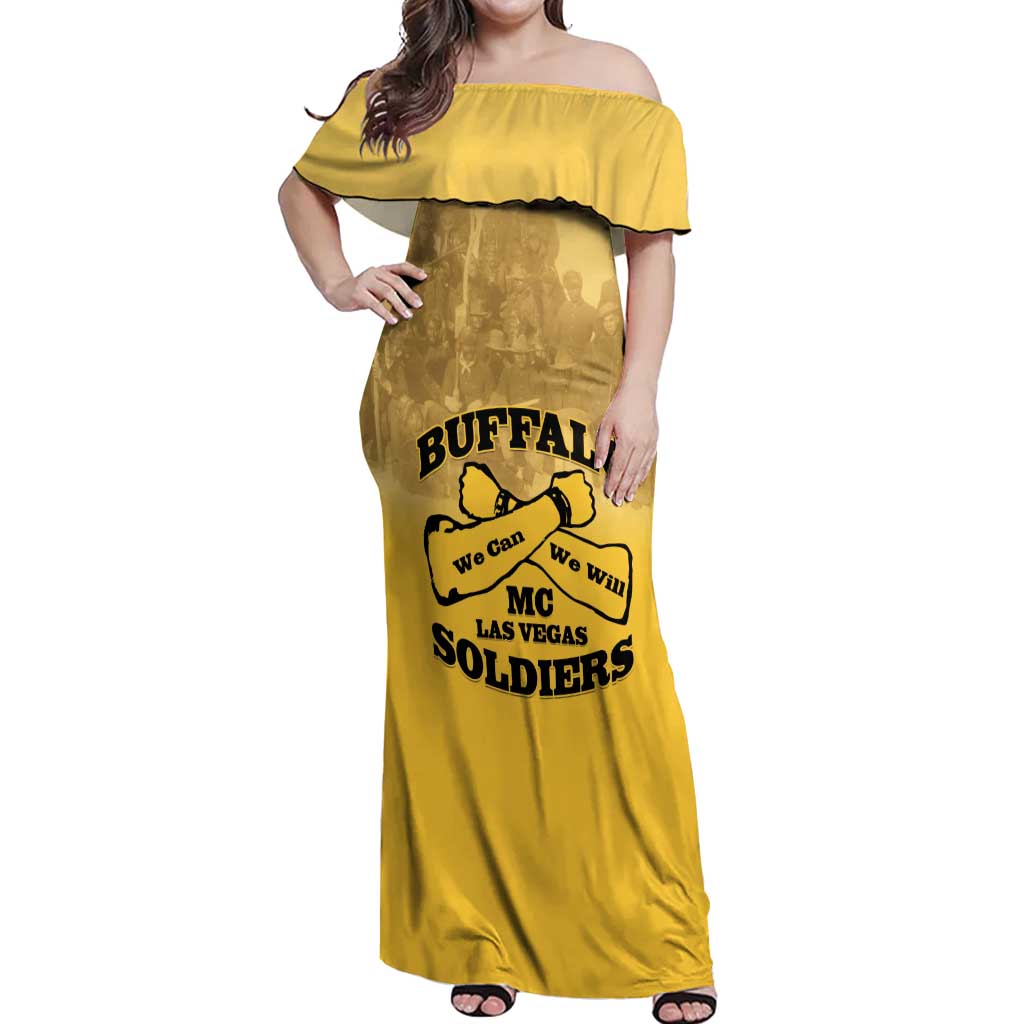 Personalized African American Buffalo Soldier Off Shoulder Maxi Dress We Can We Will - Yellow - Wonder Print Shop