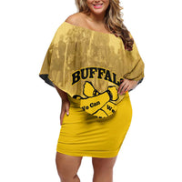 Personalized African American Buffalo Soldier Off Shoulder Short Dress We Can We Will - Yellow - Wonder Print Shop