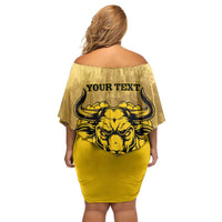 Personalized African American Buffalo Soldier Off Shoulder Short Dress We Can We Will - Yellow - Wonder Print Shop