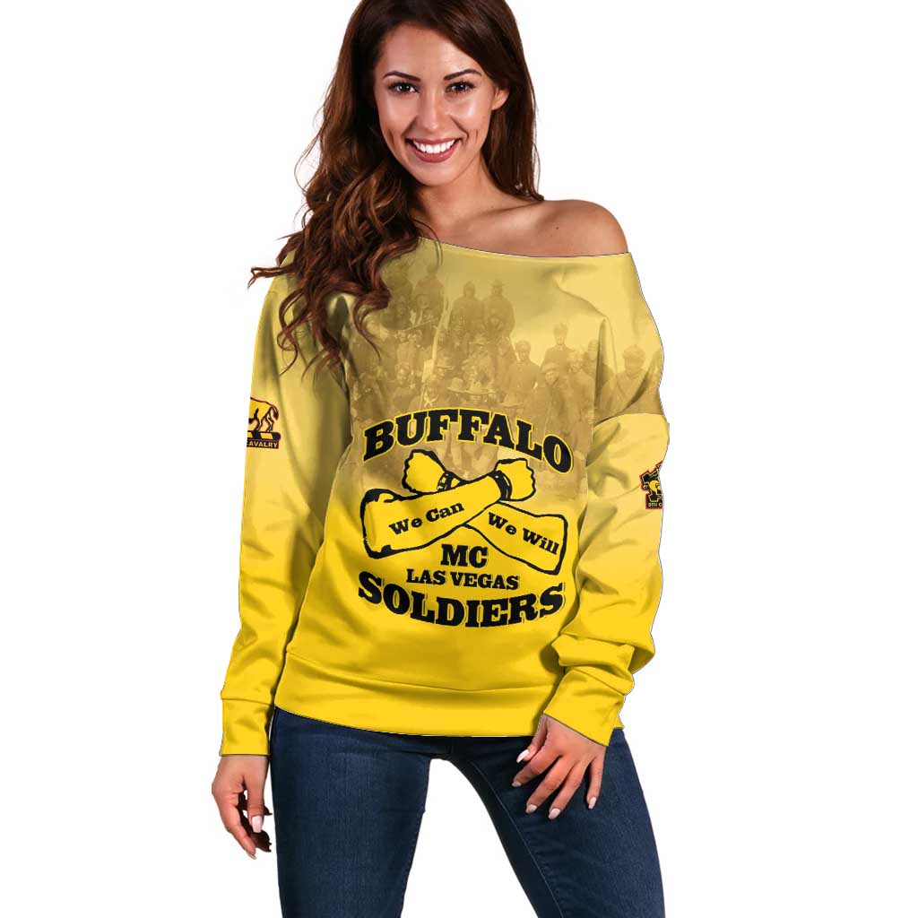 Personalized African American Buffalo Soldier Off Shoulder Sweater We Can We Will - Yellow - Wonder Print Shop