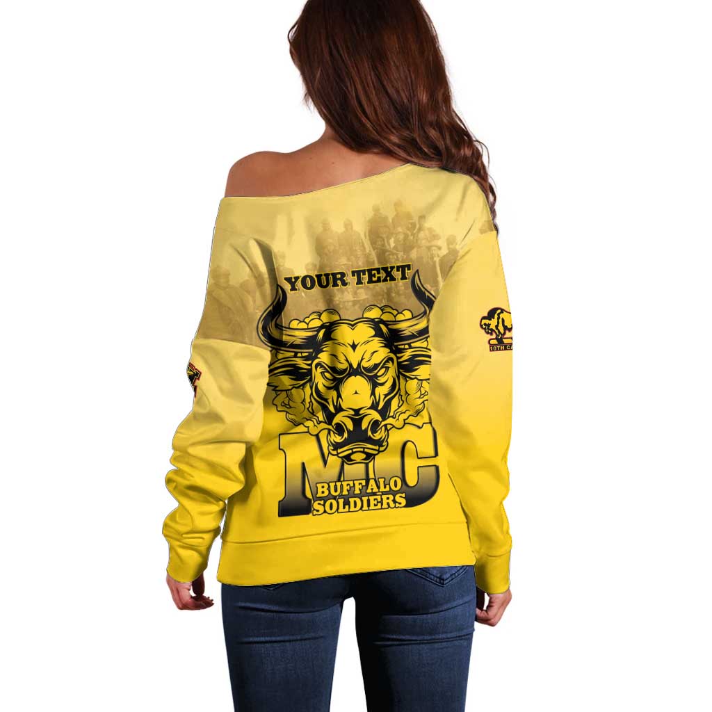Personalized African American Buffalo Soldier Off Shoulder Sweater We Can We Will - Yellow - Wonder Print Shop