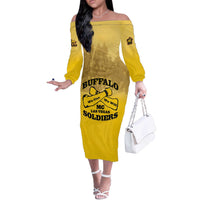 Personalized African American Buffalo Soldier Off The Shoulder Long Sleeve Dress We Can We Will - Yellow - Wonder Print Shop
