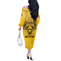 Personalized African American Buffalo Soldier Off The Shoulder Long Sleeve Dress We Can We Will - Yellow - Wonder Print Shop
