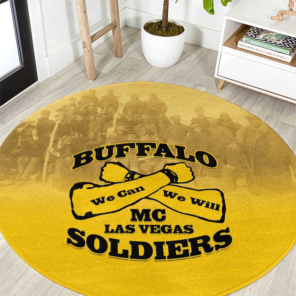 African American Buffalo Soldier Round Carpet We Can We Will - Yellow - Wonder Print Shop