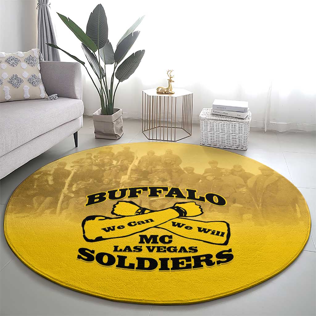 African American Buffalo Soldier Round Carpet We Can We Will - Yellow - Wonder Print Shop