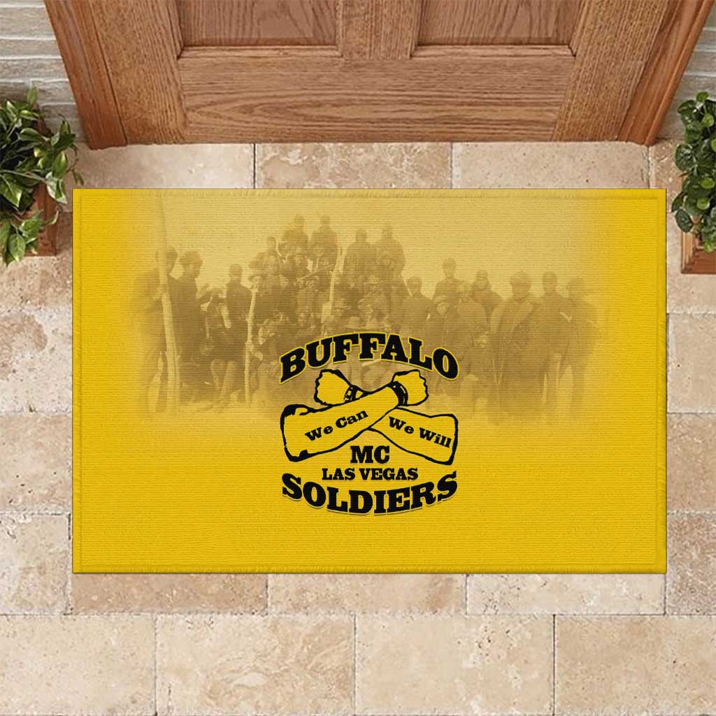 African American Buffalo Soldier Rubber Doormat We Can We Will - Yellow - Wonder Print Shop