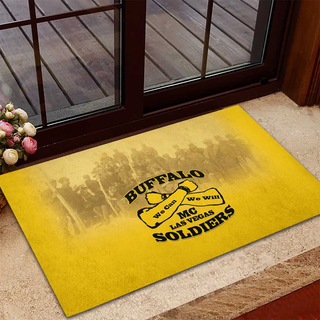 African American Buffalo Soldier Rubber Doormat We Can We Will - Yellow - Wonder Print Shop