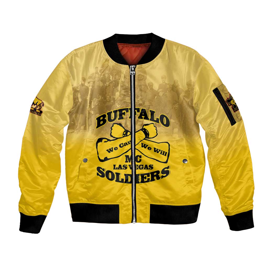 Personalized African American Buffalo Soldier Sleeve Zip Bomber Jacket We Can We Will - Yellow - Wonder Print Shop