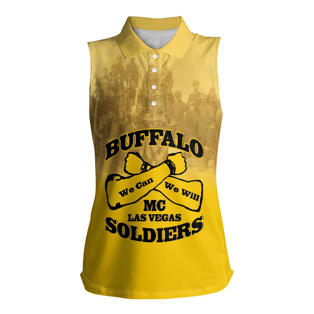 Personalized African American Buffalo Soldier Women Sleeveless Polo Shirt We Can We Will - Yellow - Wonder Print Shop
