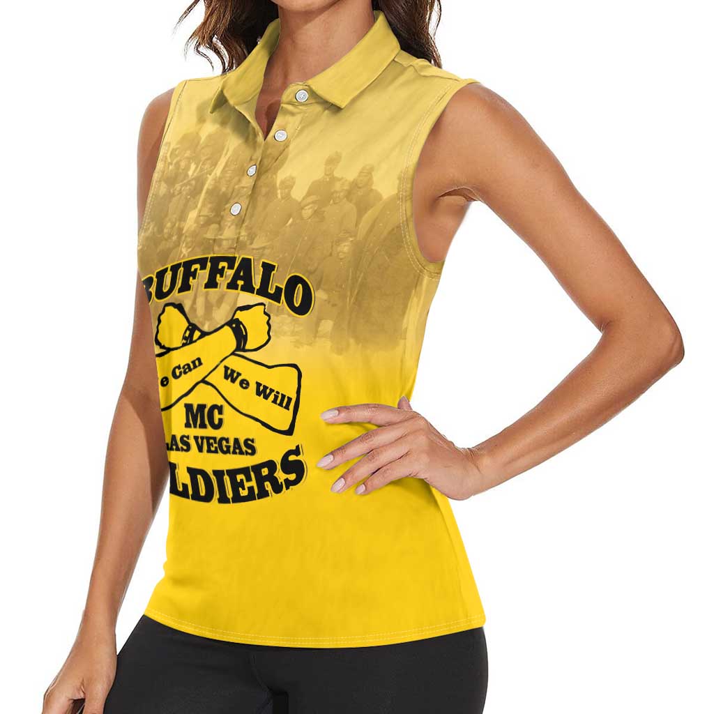 Personalized African American Buffalo Soldier Women Sleeveless Polo Shirt We Can We Will - Yellow - Wonder Print Shop