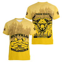Personalized African American Buffalo Soldier Women V-Neck T-Shirt We Can We Will - Yellow - Wonder Print Shop