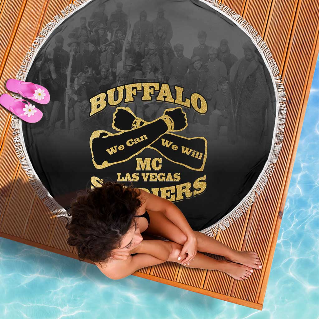 African American Buffalo Soldier Beach Blanket We Can We Will - Black - Wonder Print Shop