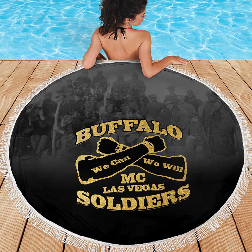 African American Buffalo Soldier Beach Blanket We Can We Will - Black - Wonder Print Shop