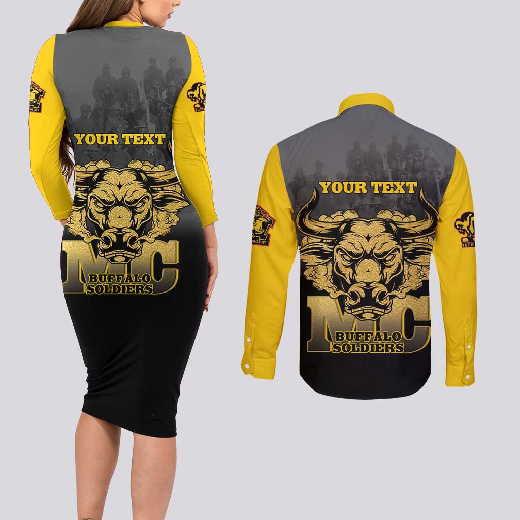 Personalized African American Buffalo Soldier Couples Matching Long Sleeve Bodycon Dress and Long Sleeve Button Shirt We Can We Will - Black - Wonder Print Shop