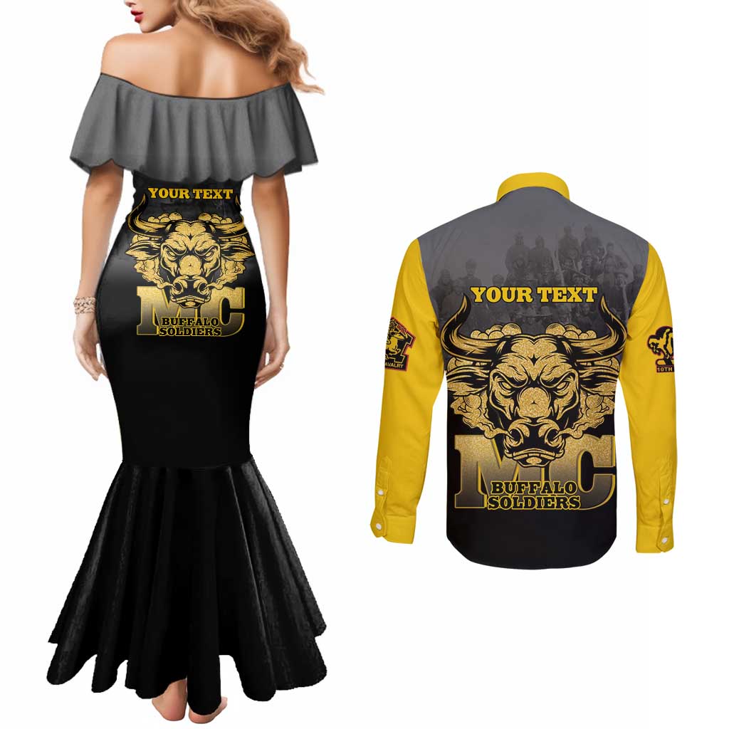 Personalized African American Buffalo Soldier Couples Matching Mermaid Dress and Long Sleeve Button Shirt We Can We Will - Black - Wonder Print Shop