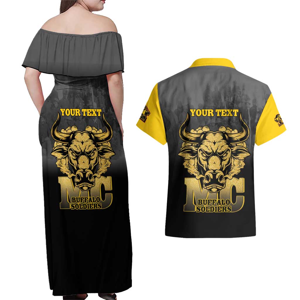 Personalized African American Buffalo Soldier Couples Matching Off Shoulder Maxi Dress and Hawaiian Shirt We Can We Will - Black - Wonder Print Shop